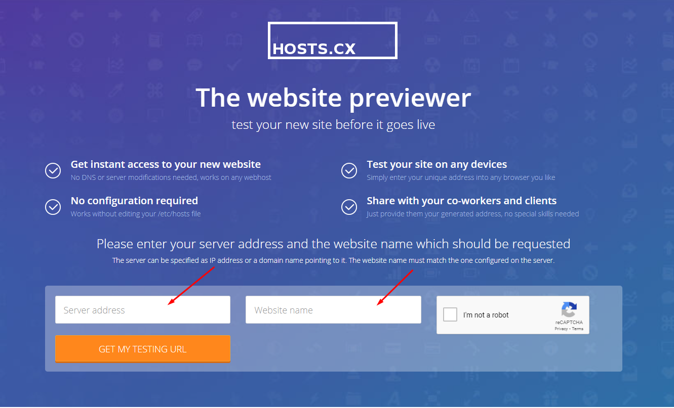 Easy method. DNS hosting. Hosts site/name. Test URL. Get x сайт превью.